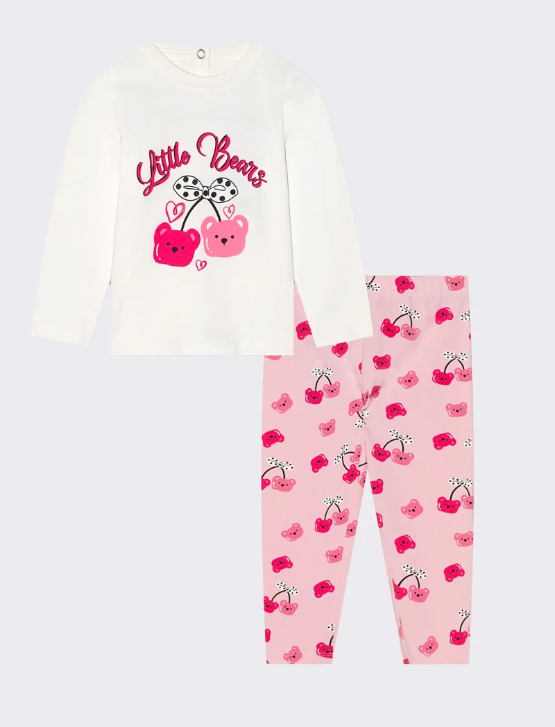 Set t-shirt e leggings con stampa all over - Bianco latte