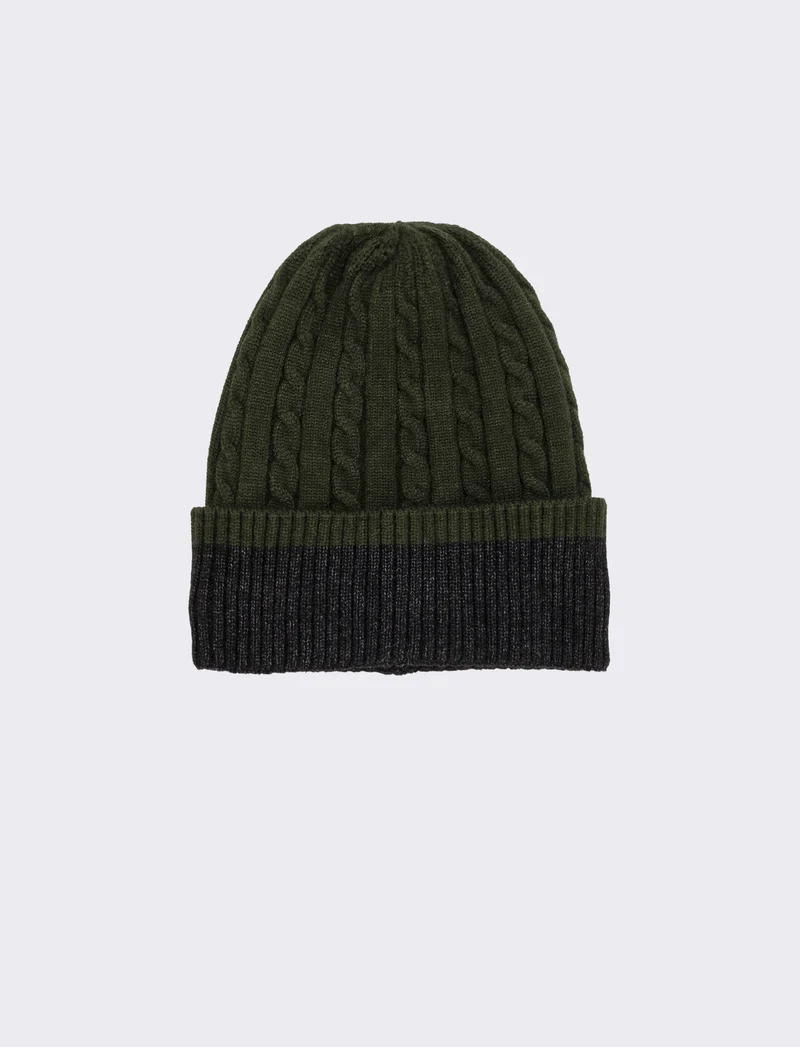 Cappello cuffia a trecce con risvolto uomo - Verde