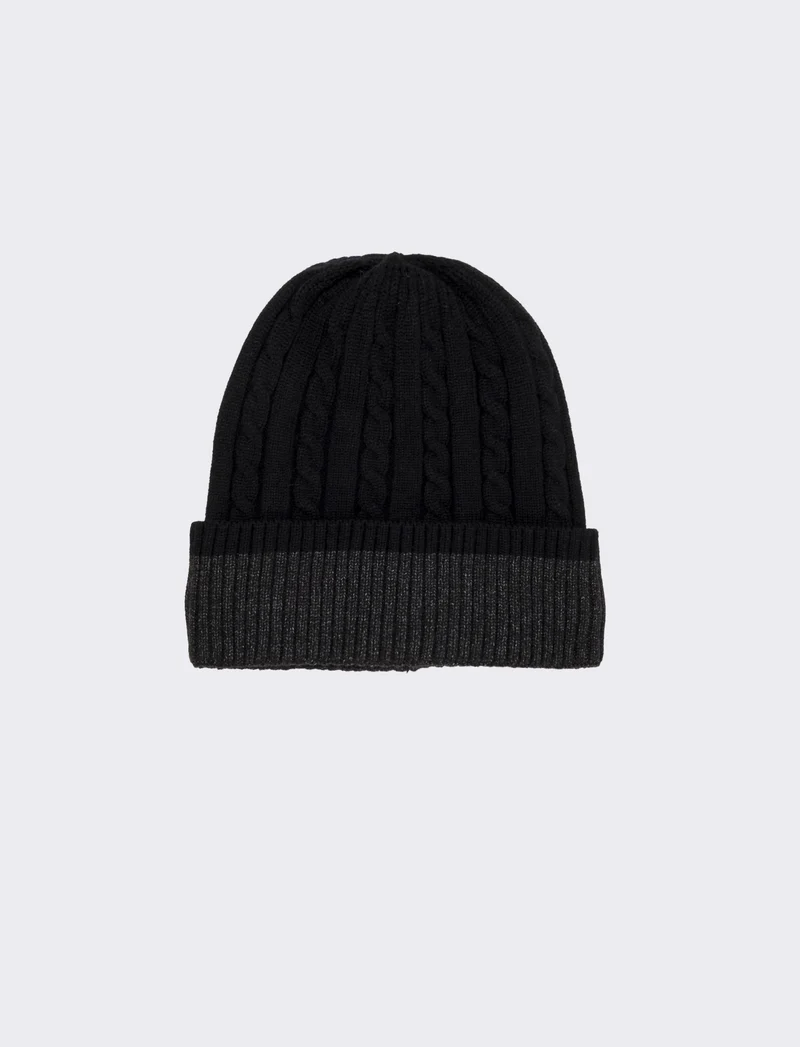 Cappello cuffia a trecce con risvolto uomo - Nero