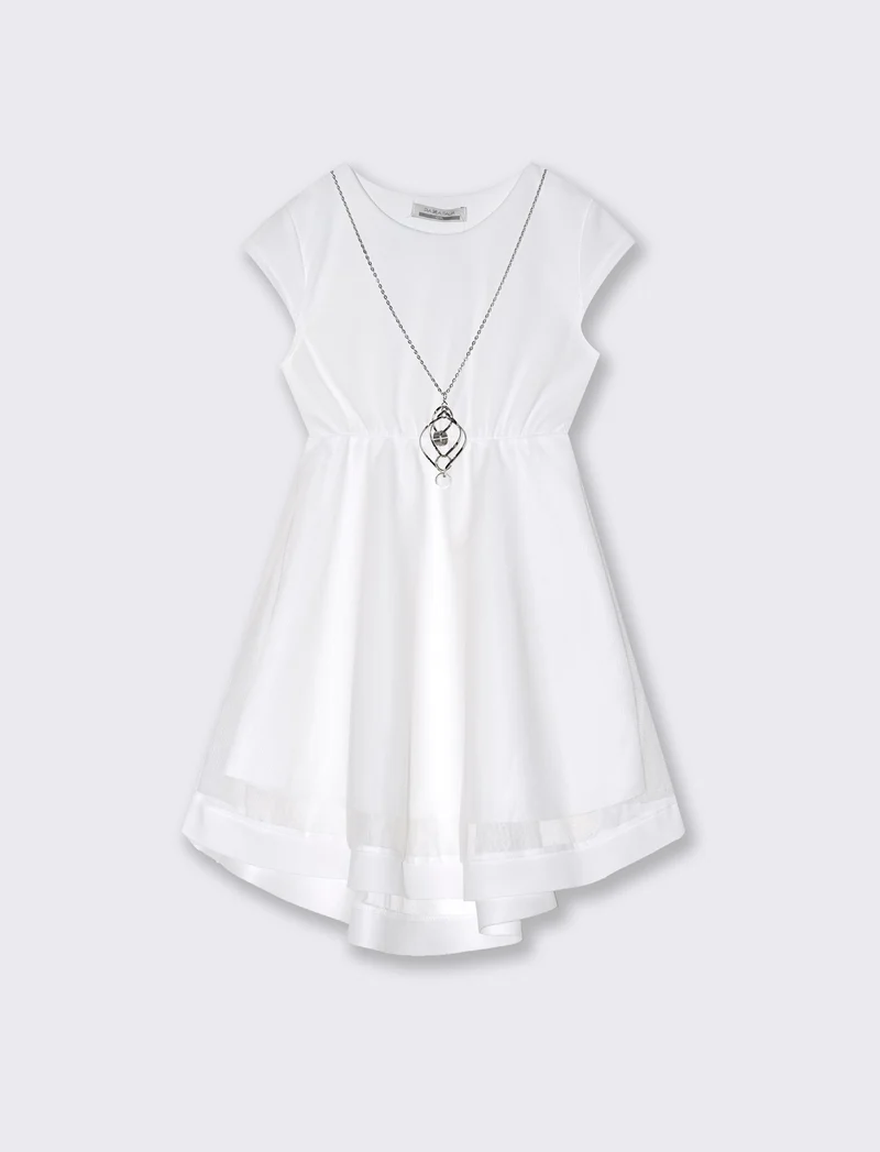 Abito da bambina svasato con balza in tulle - Bianco