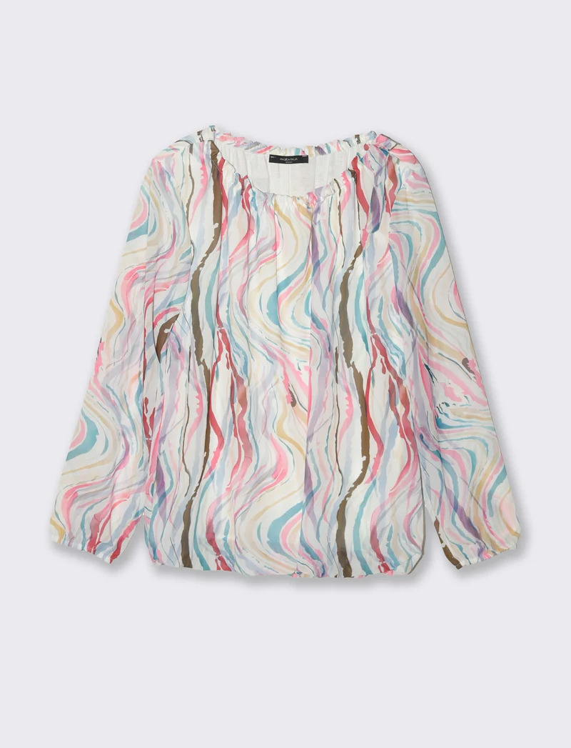 Blusa ampia in tessuto leggero con stampa e fiocco su una spalla. - Multicolore