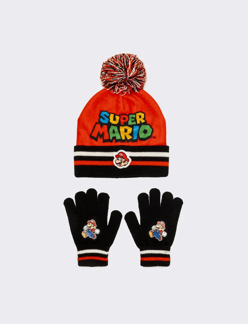 Cappello + guanti bambino super mario - Rosso