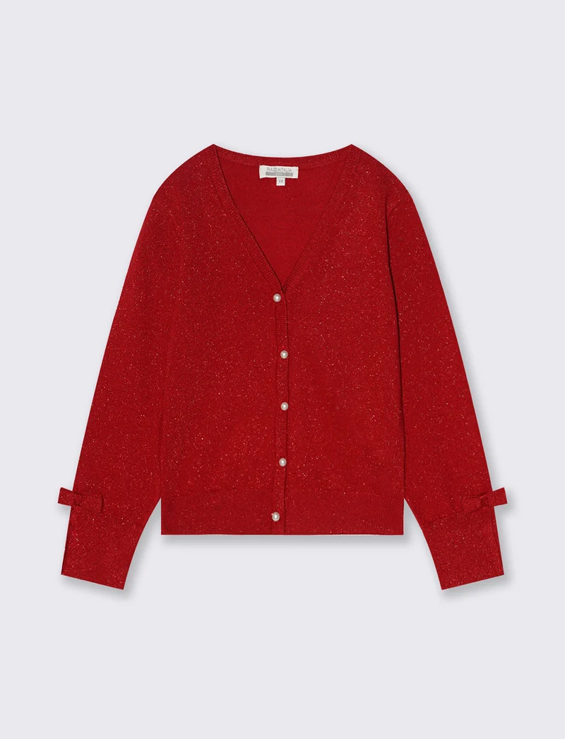 Cardigan da bambina effetto brillante. - Rosso