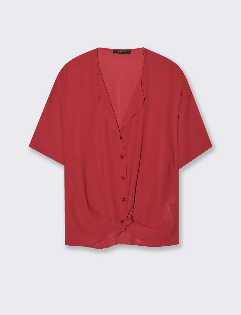 Camicia mezza manica con scollo aperto - Rosso india