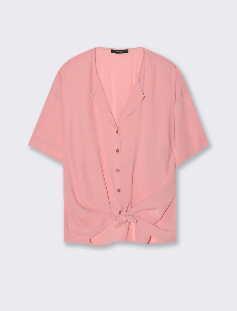 Camicia mezza manica con scollo aperto - Rosa