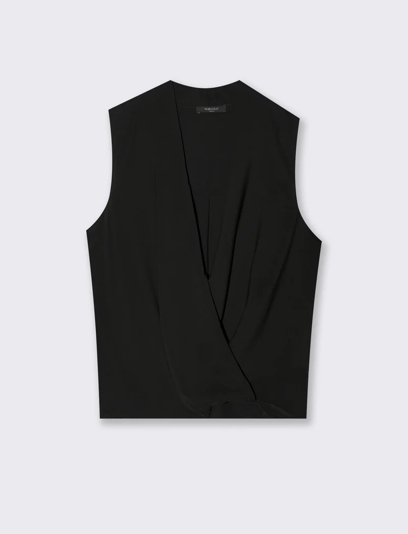 Top smanicato con scollo a V - Nero