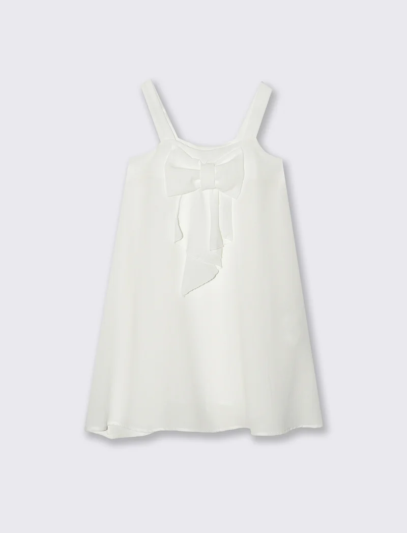 Abito leggero da bambina con fiocco. - Bianco