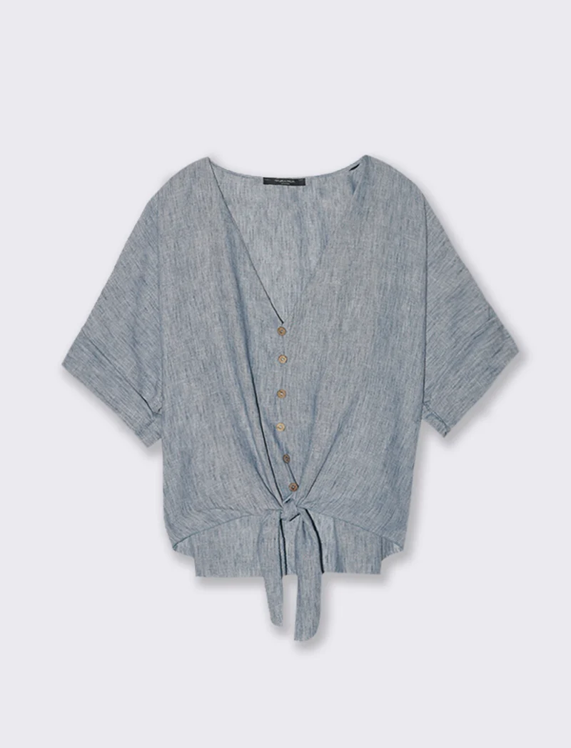 Casacca con bottoni scollo a V - Denim