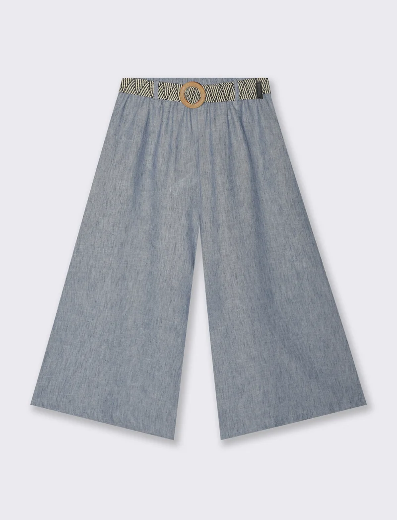 Pantalone largo con cintura - Denim
