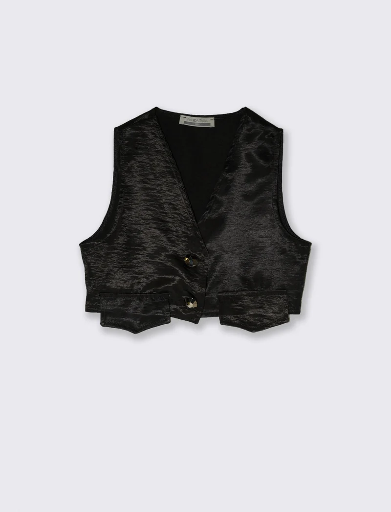 Gilet corto elegante dal tessuto lucido. - Nero