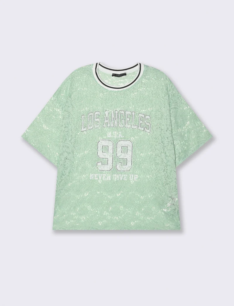 Tshirt in pizzo con stampa sul davanti - ACQUA