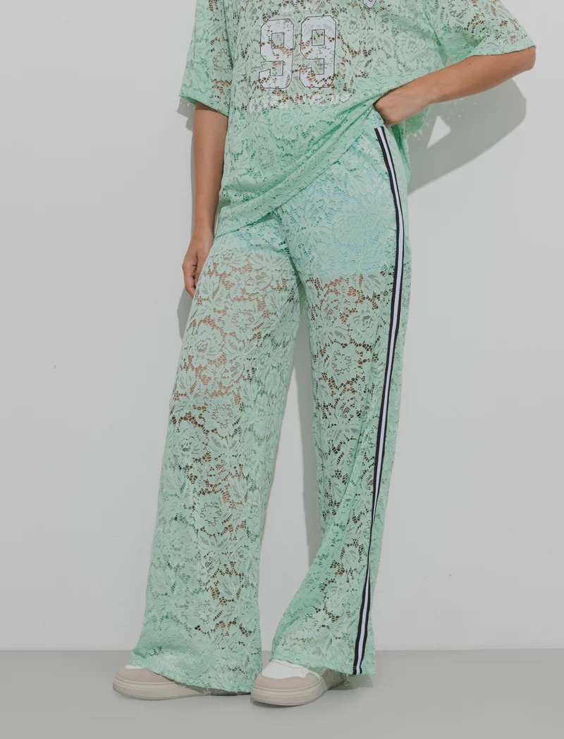 Pantalone in pizzo con bande laterali - ACQUA
