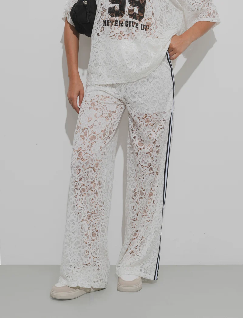 Pantalone in pizzo con bande laterali - Bianco