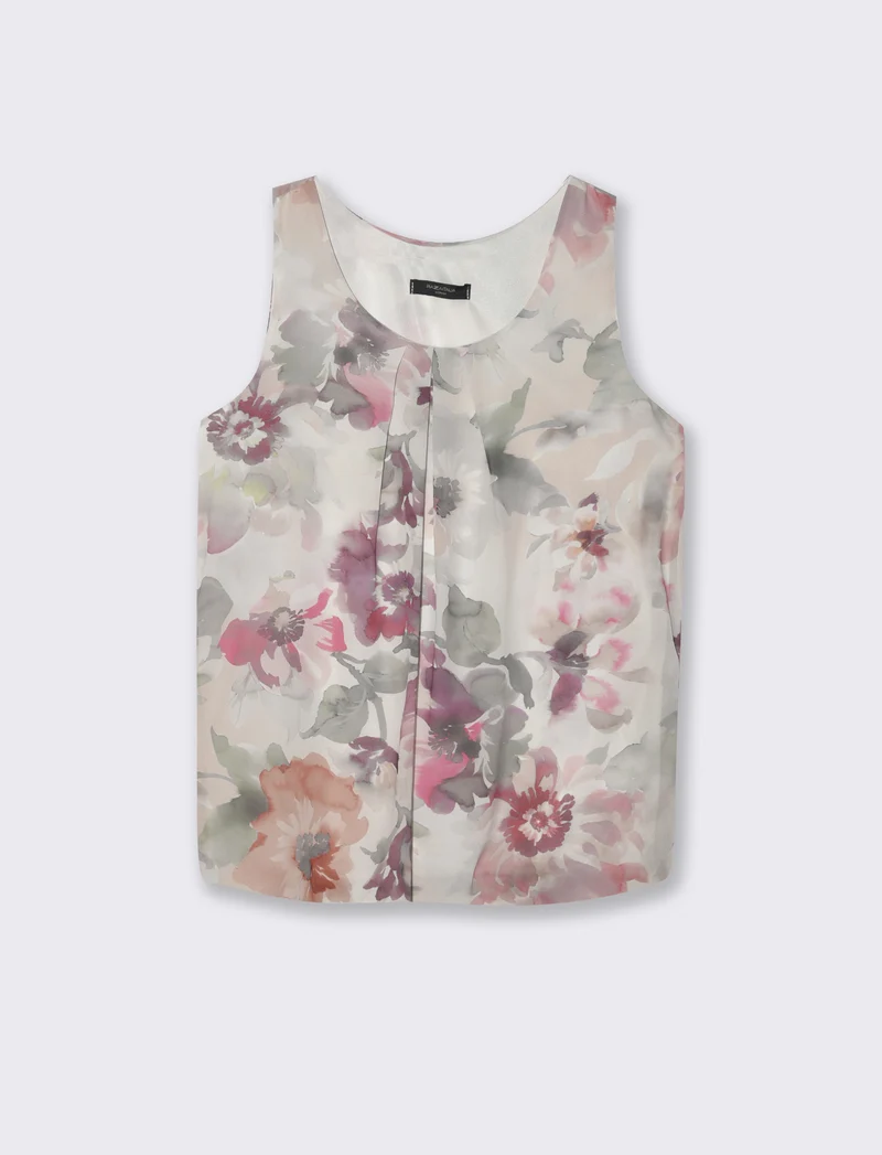 Top stampato in tessuto leggero - Beige