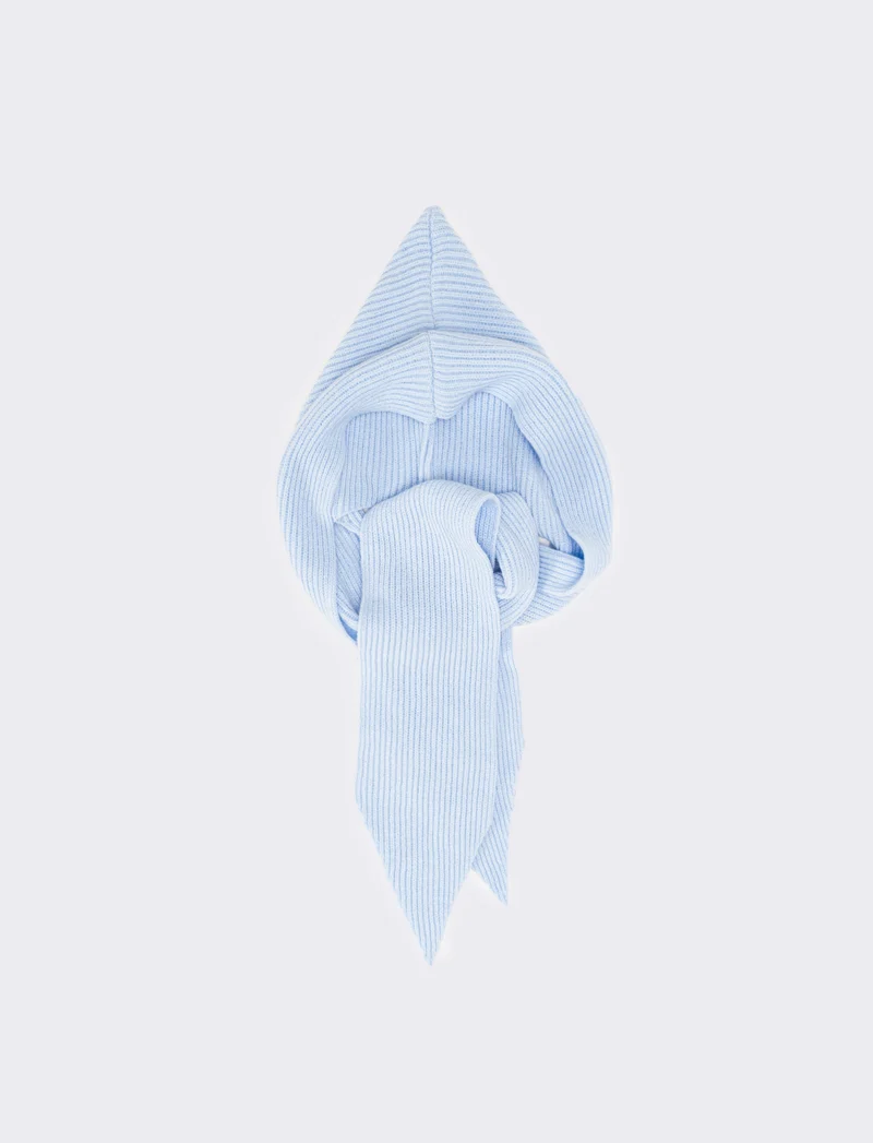 Cappello sciarpa in maglia a costine - Denim
