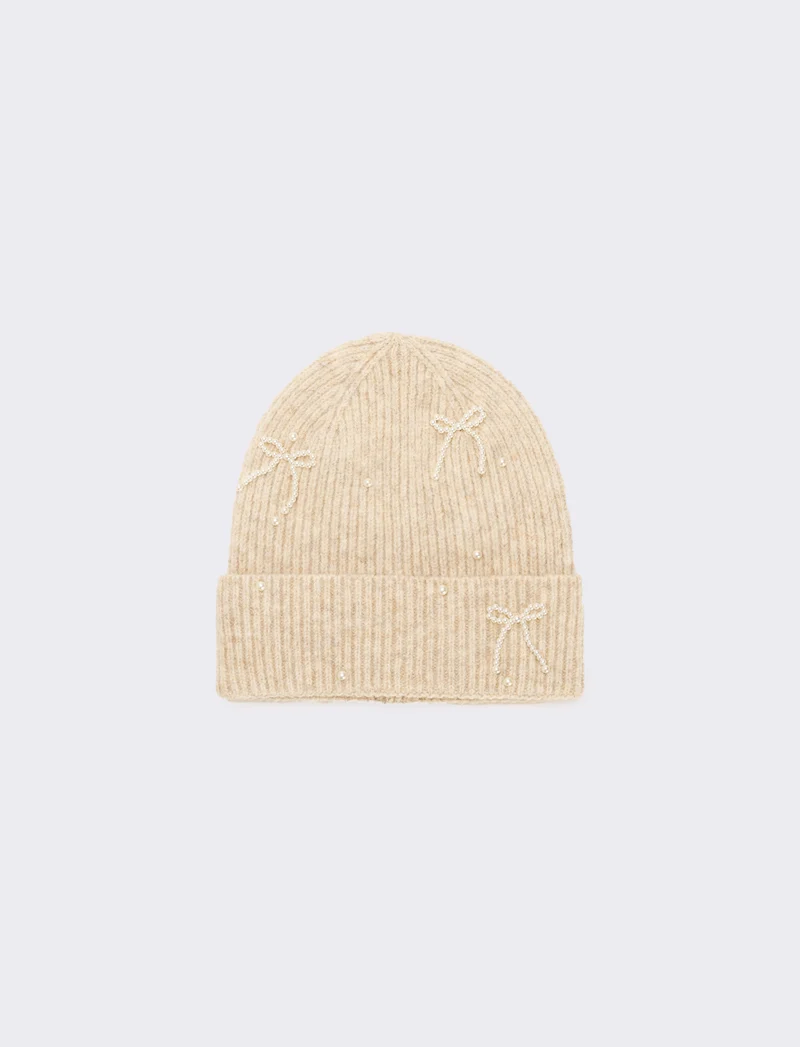 Cappello con fiocchetti in perle - Beige