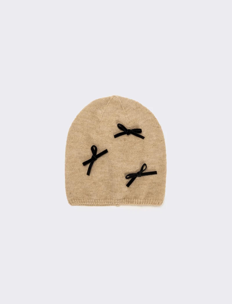 Cappello cuffia con fiocchetti velluto - Beige