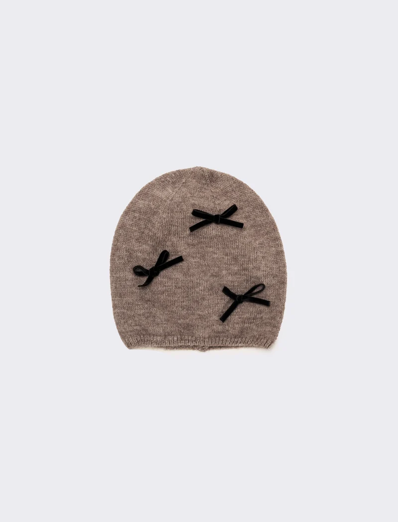 Cappello cuffia con fiocchetti velluto - Grigio