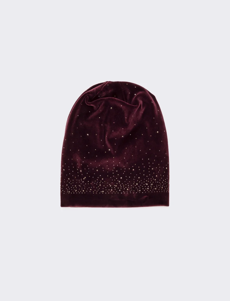 Cappello cuffia in velluto con strass - Bordeaux