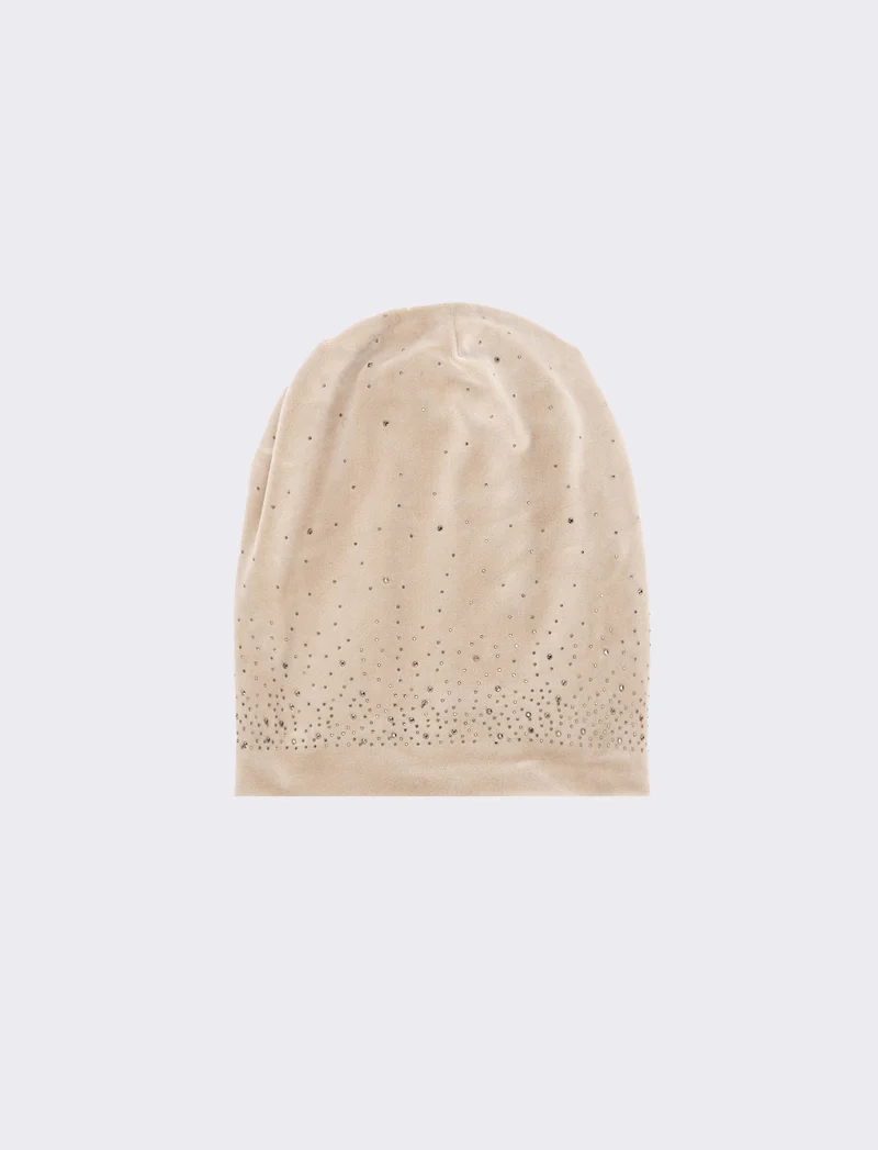 Cappello cuffia in velluto con strass - Grigio