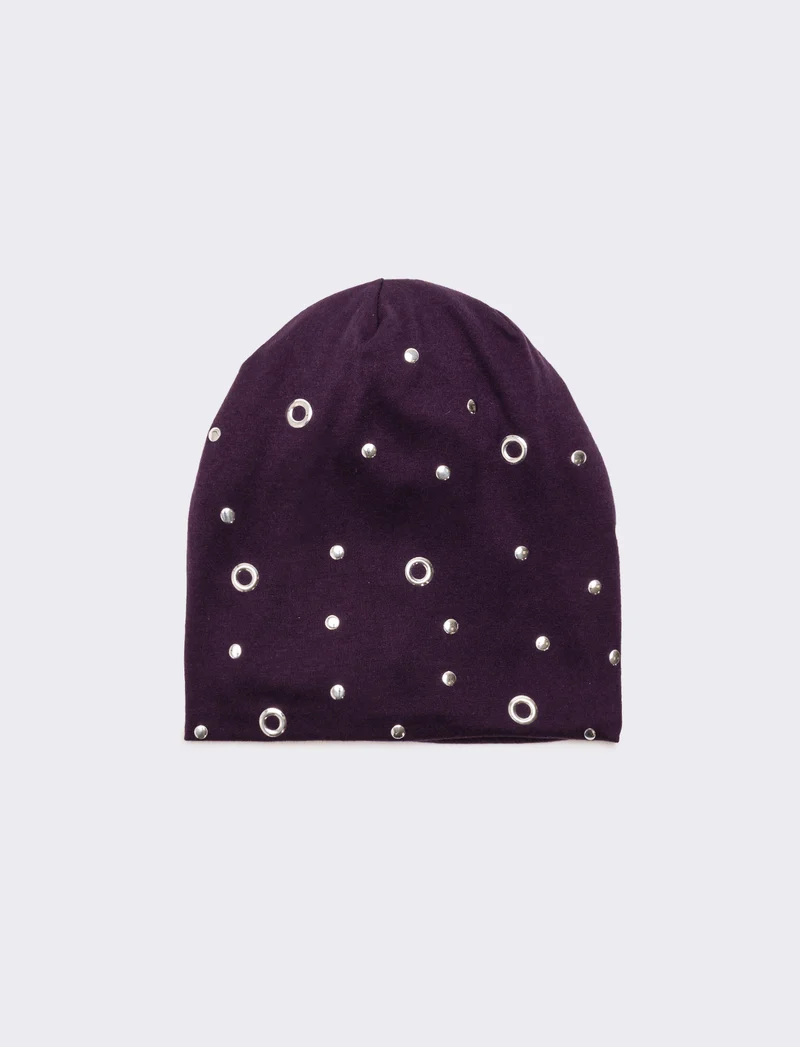 Cappello cuffia donna con rivetti - Viola