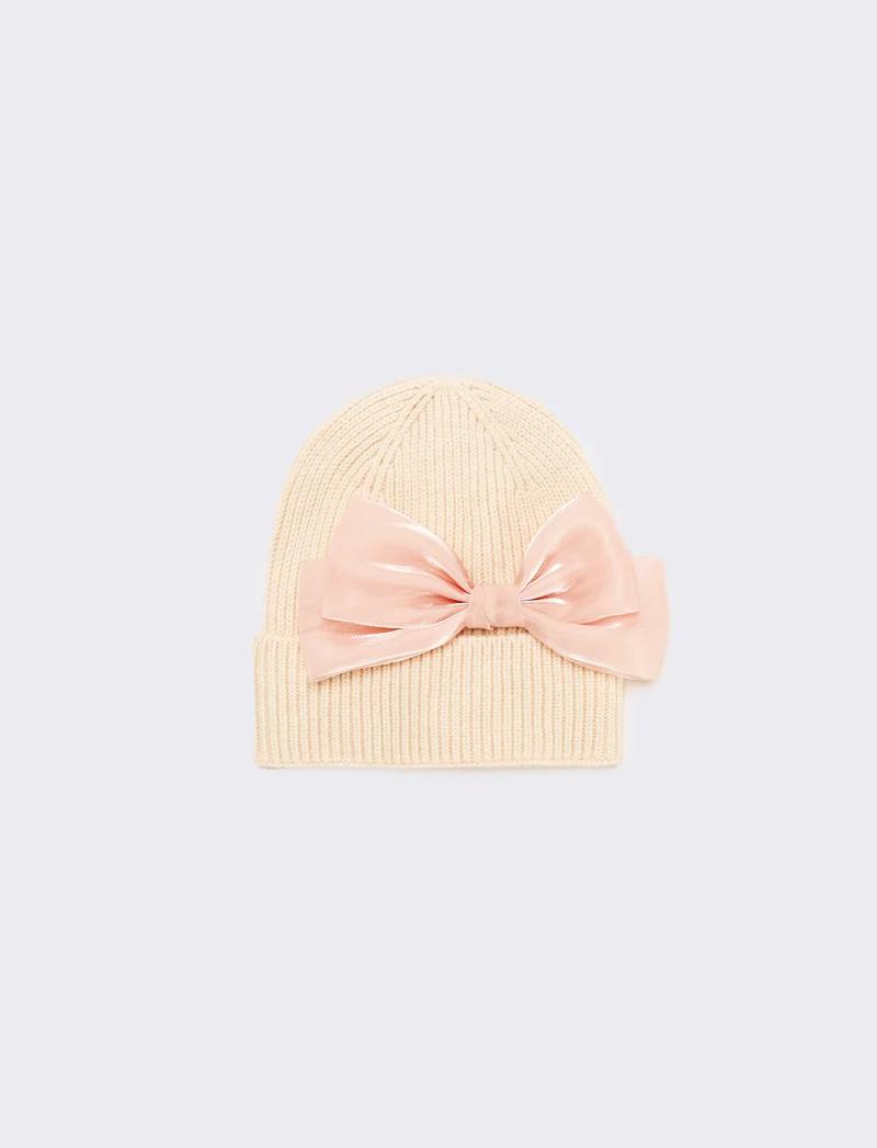 Cappello cuffia fiocco grande - Bianco panna