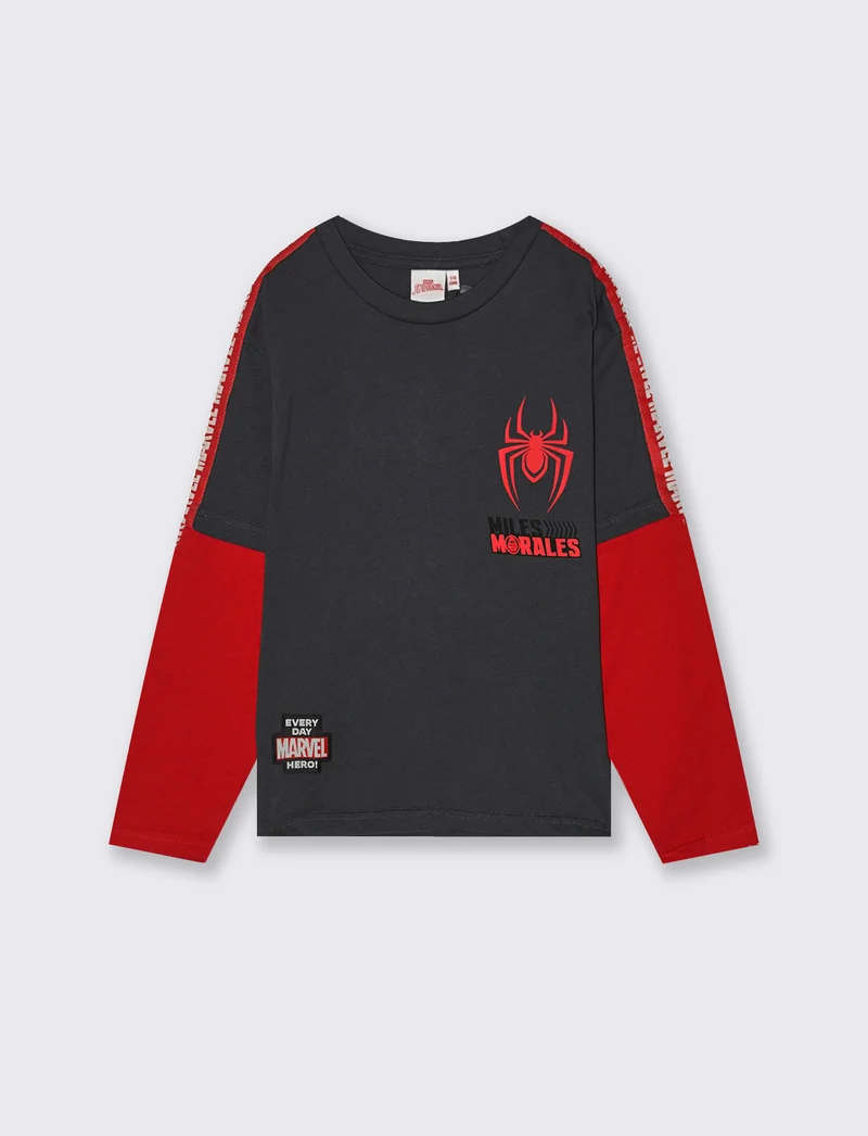 T-SHIRT FINTA MEZZA MANICA SPIDERMAN - Grigio piombo