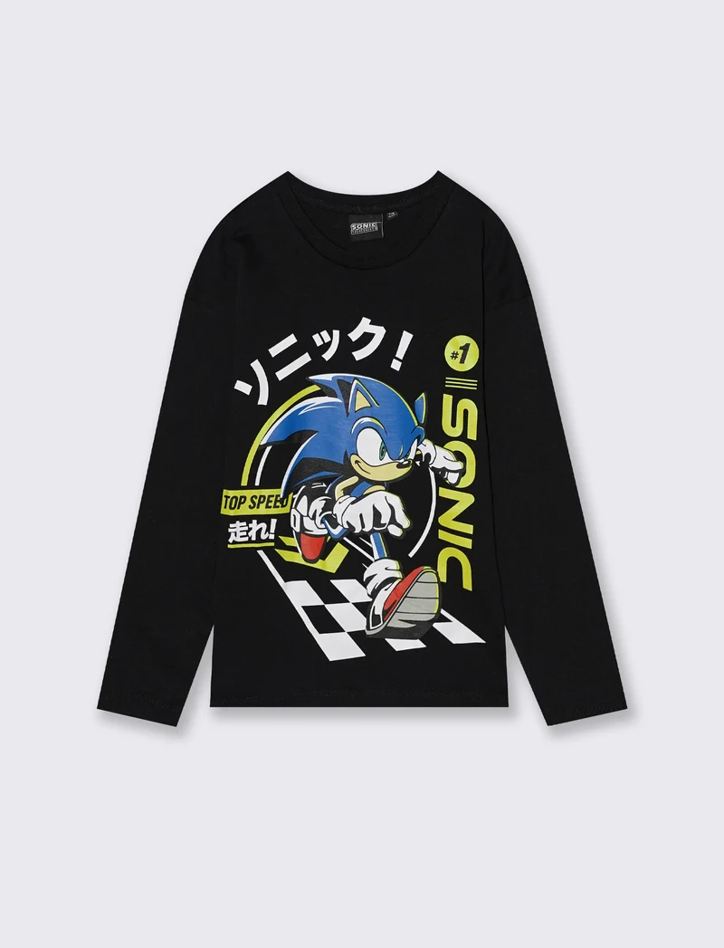 T-SHIRT GIRO COLLO SONIC - Nero