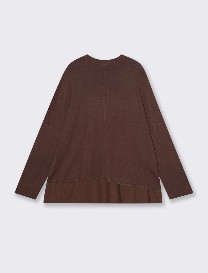 Pullover Mezzo Collo con Spacchi Fianchi - Marrone