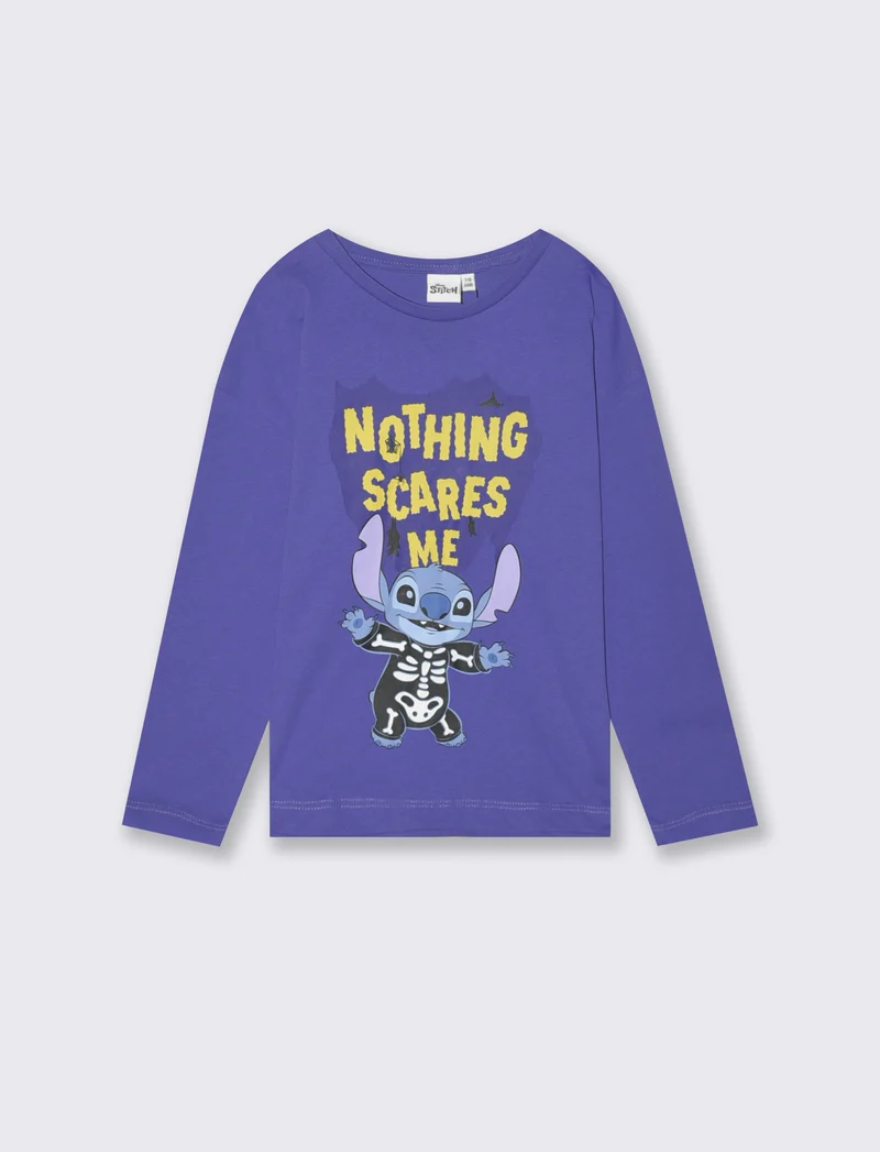T-shirt manica lunga con stampa Stitch tema Halloween - Viola