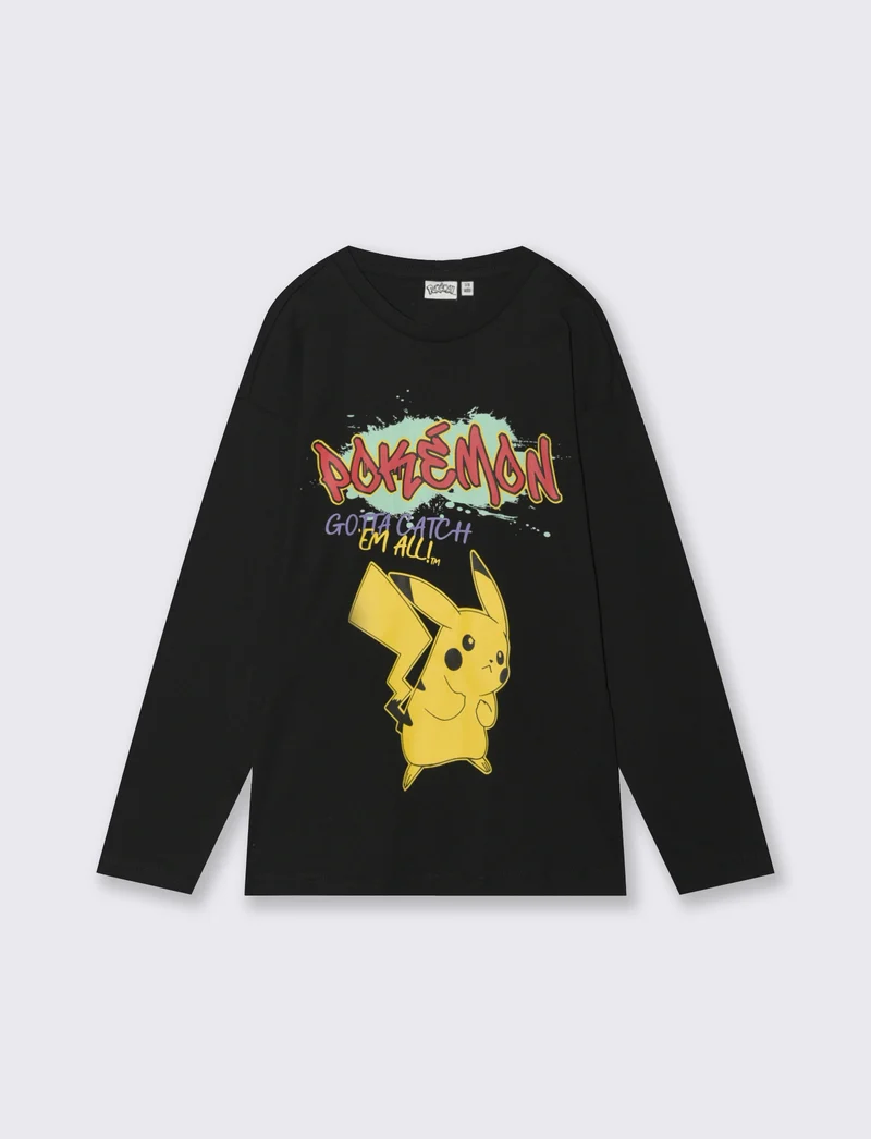T-SHIRT POKEMON MANICA LUNGA - Nero