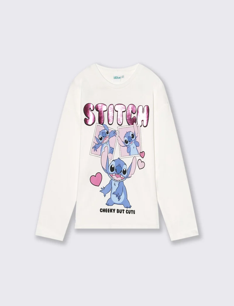 T-shirt manica lunga Stitch. - Bianco