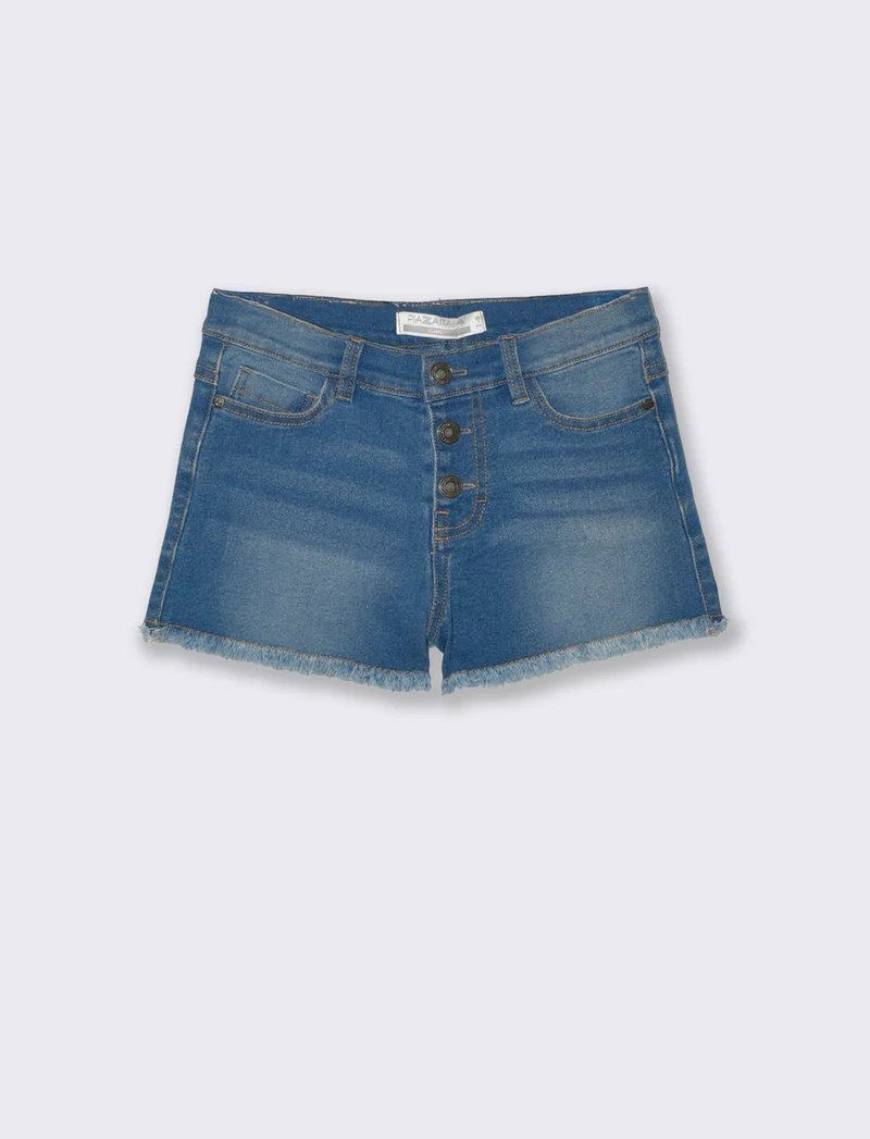 Short denim elastico con tasche a cuore - Denim