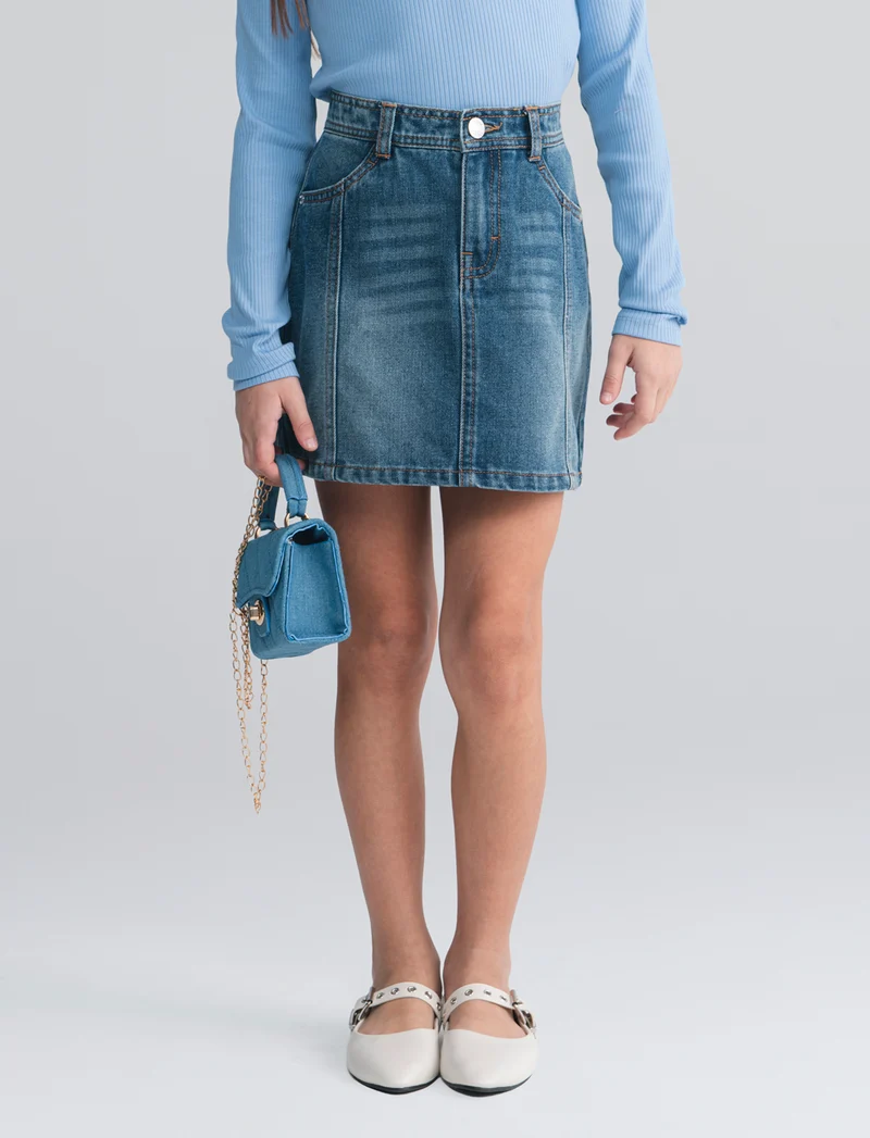 Gonna in denim con tasche e bustino - Denim