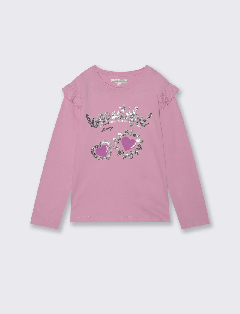 T-shirt manica lunga con rouches bambina - Rosa candy