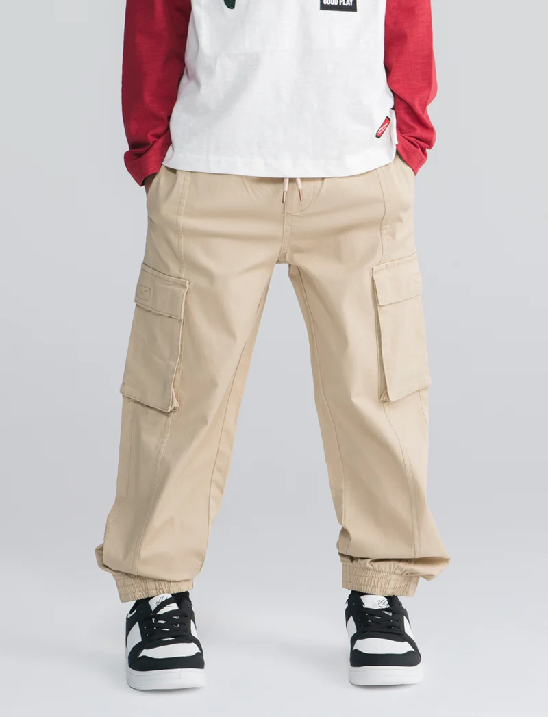 Jogger in popeline con tasconi e coulisse - Beige