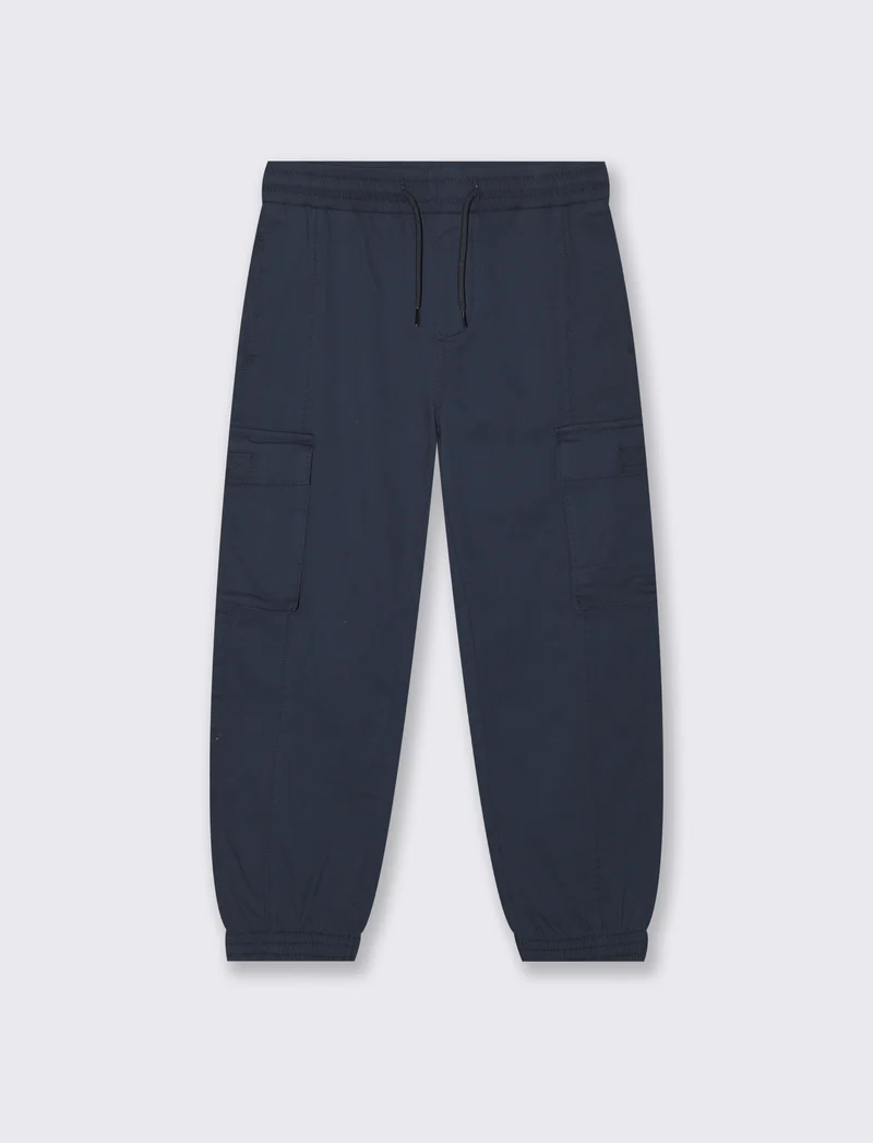 Jogger in popeline con tasconi e coulisse - Blu