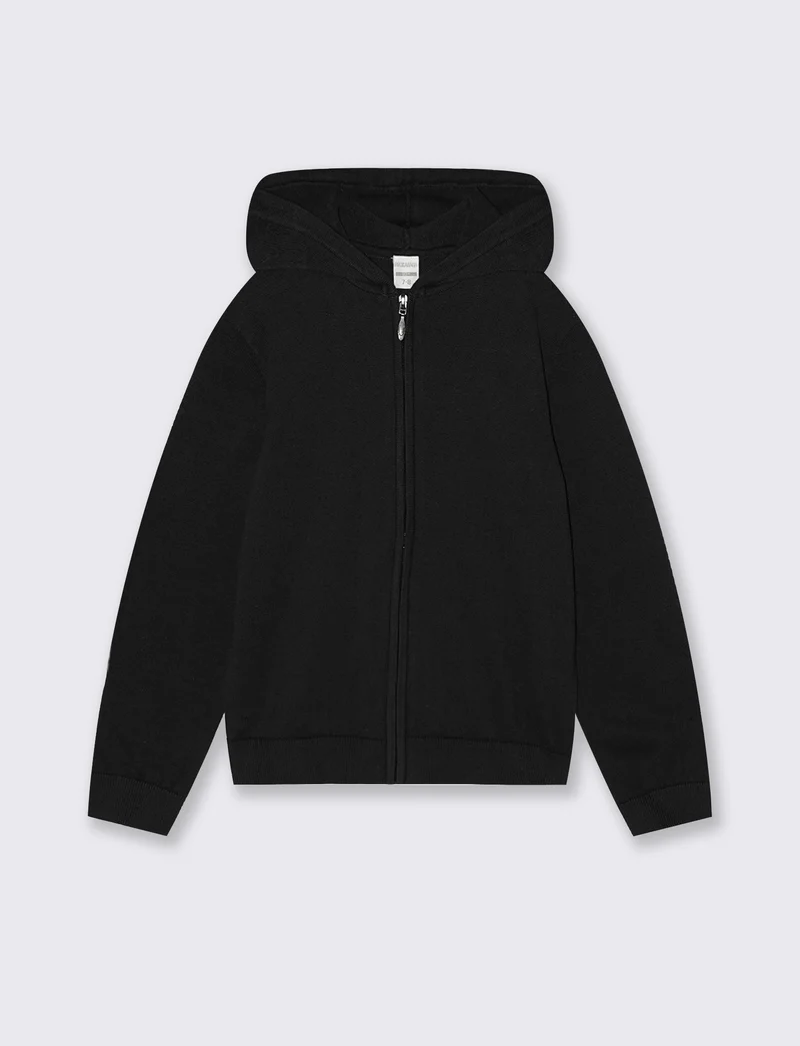 Maglia felpa cotone con cappuccio zip - Nero