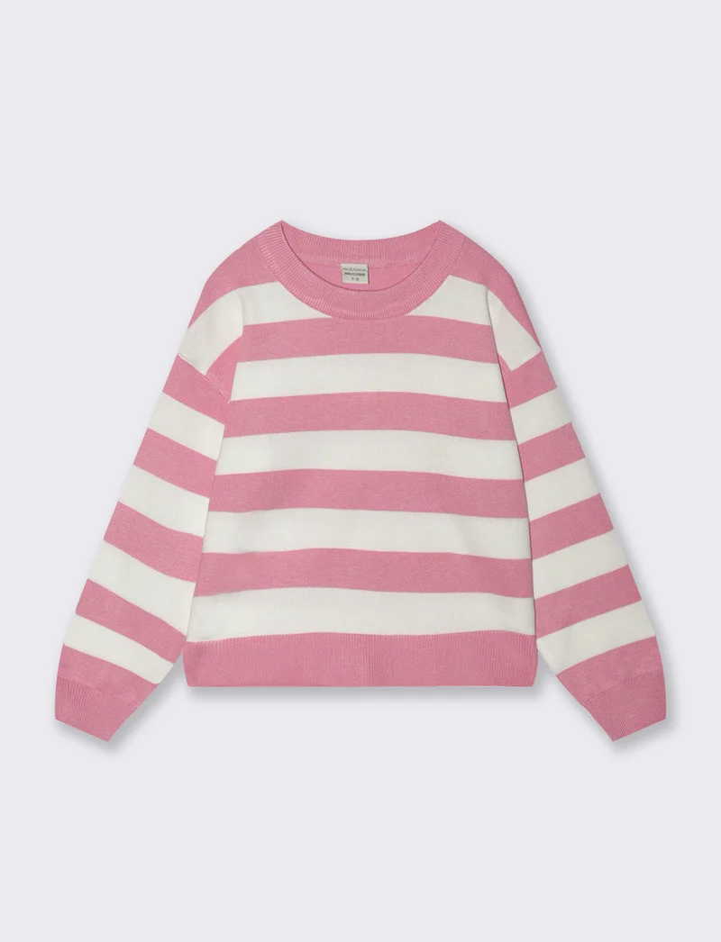 Maglia a righe bicolore per bambine - Rosa candy