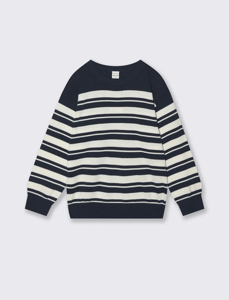 Maglia rigata girocollo in cotone comoda - Blu