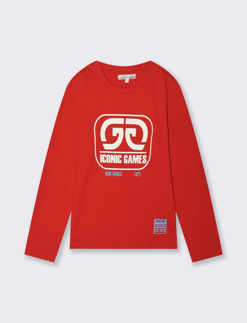 T-shirt maniche lunghe con stampa colori - Rosso