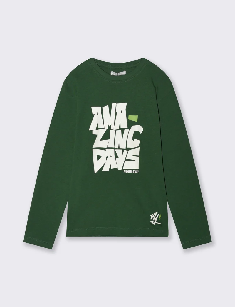T-shirt maniche lunghe con stampa colori - Verde abete
