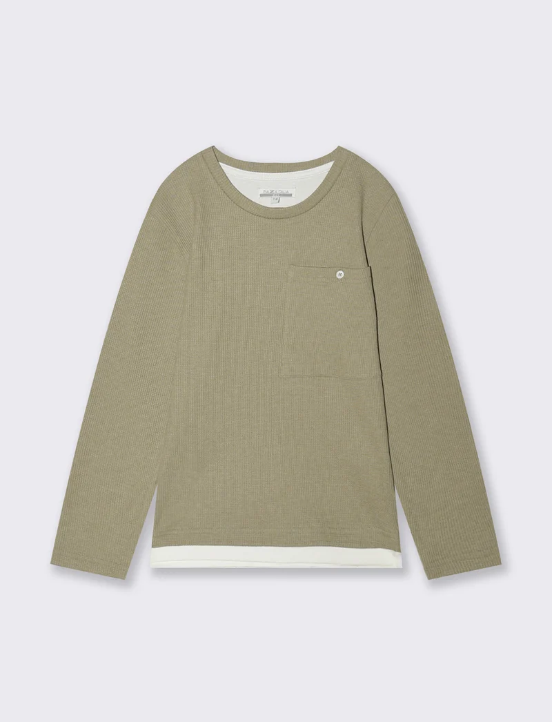 Maglia waffel tinta unita con tascone - Verde salvia
