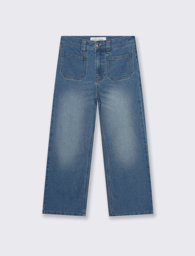 Jeans elastico wide leg per bambina - Denim