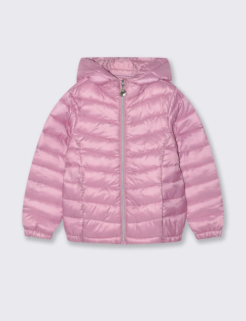 Giubbino piumino bambina con cappuccio - Rosa candy