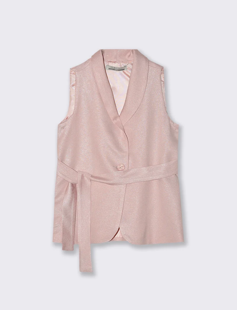 Gilet elegante da bambina in tessuto effetto lamè. - Rosa