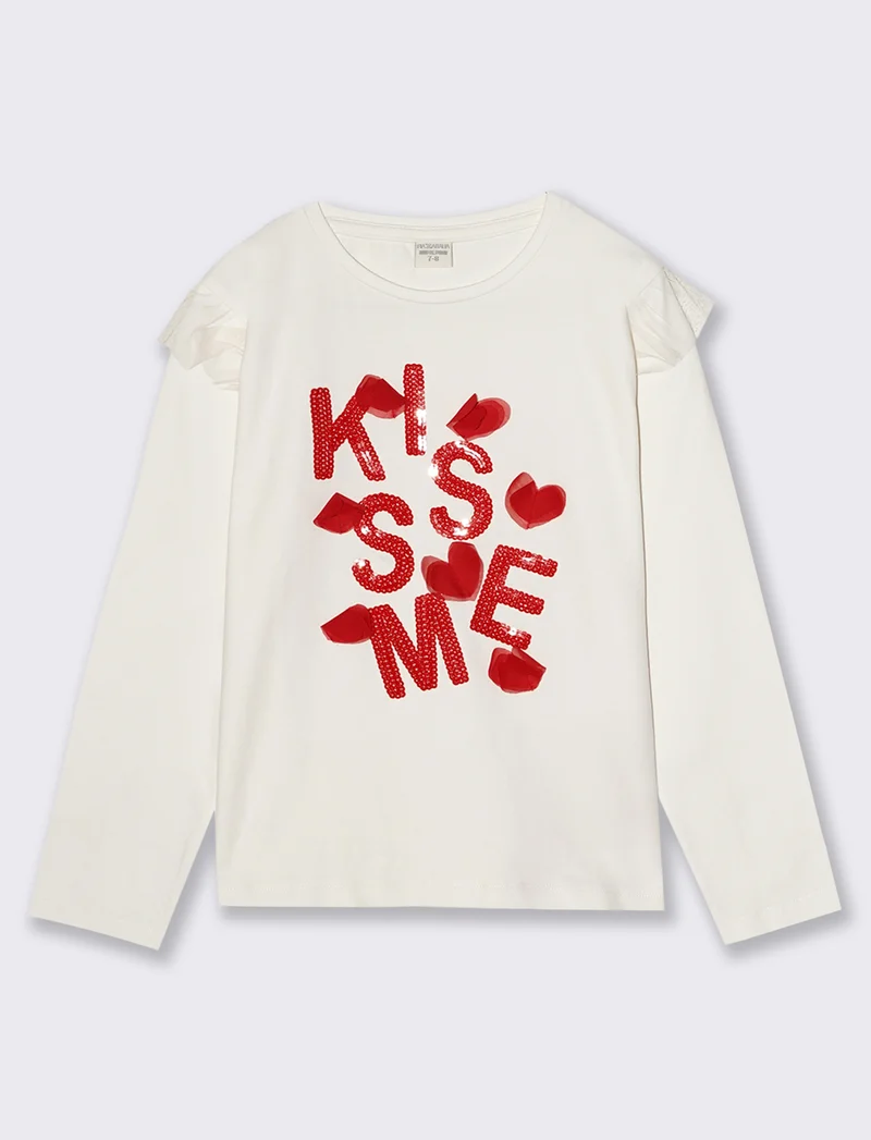 T-shirt da bambina manica lunga - Bianco sporco