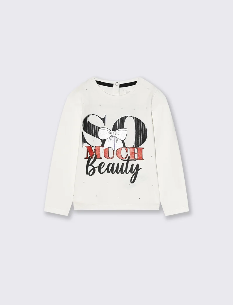T shirt con strass e stampa - Bianco latte