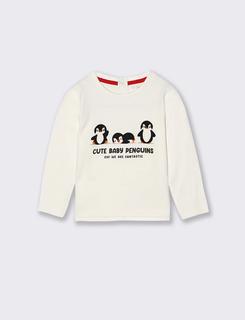 T shirt stampa pinguini - Bianco latte