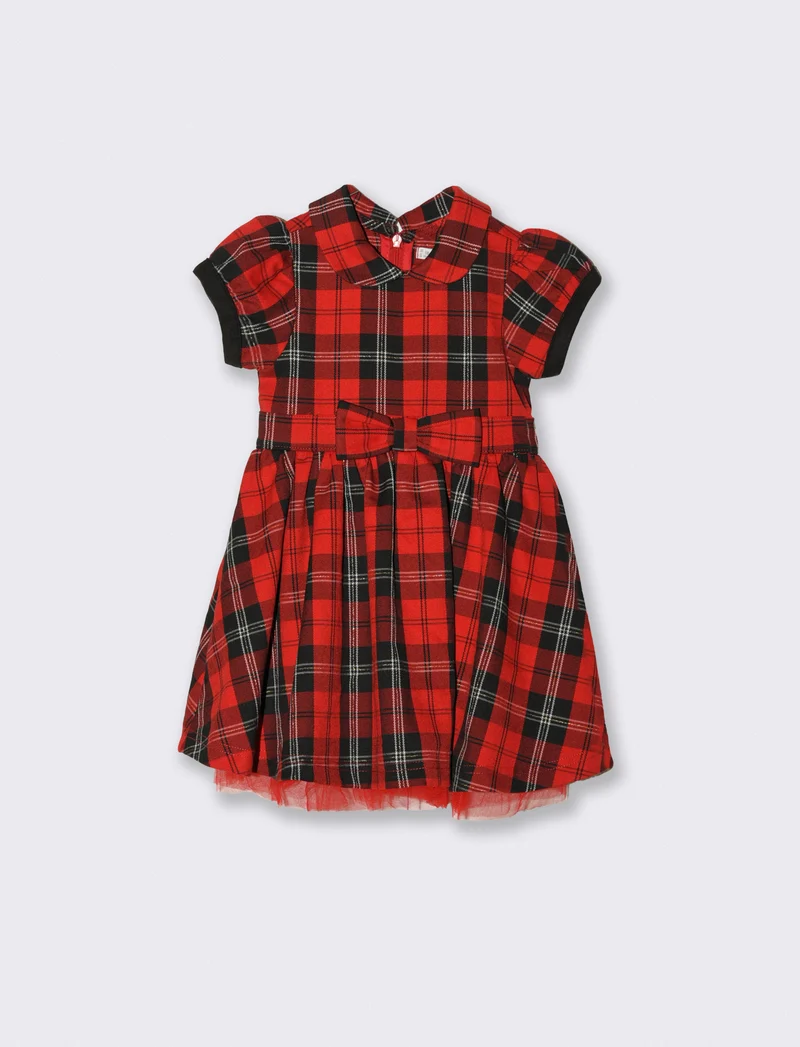 Abito con inserto in tulle - Rosso